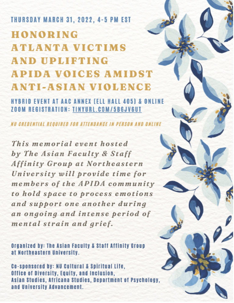 Honoring Atlanta Victims and Uplifting APIDA Voices Amidst Anti-Asian Violence Flyer