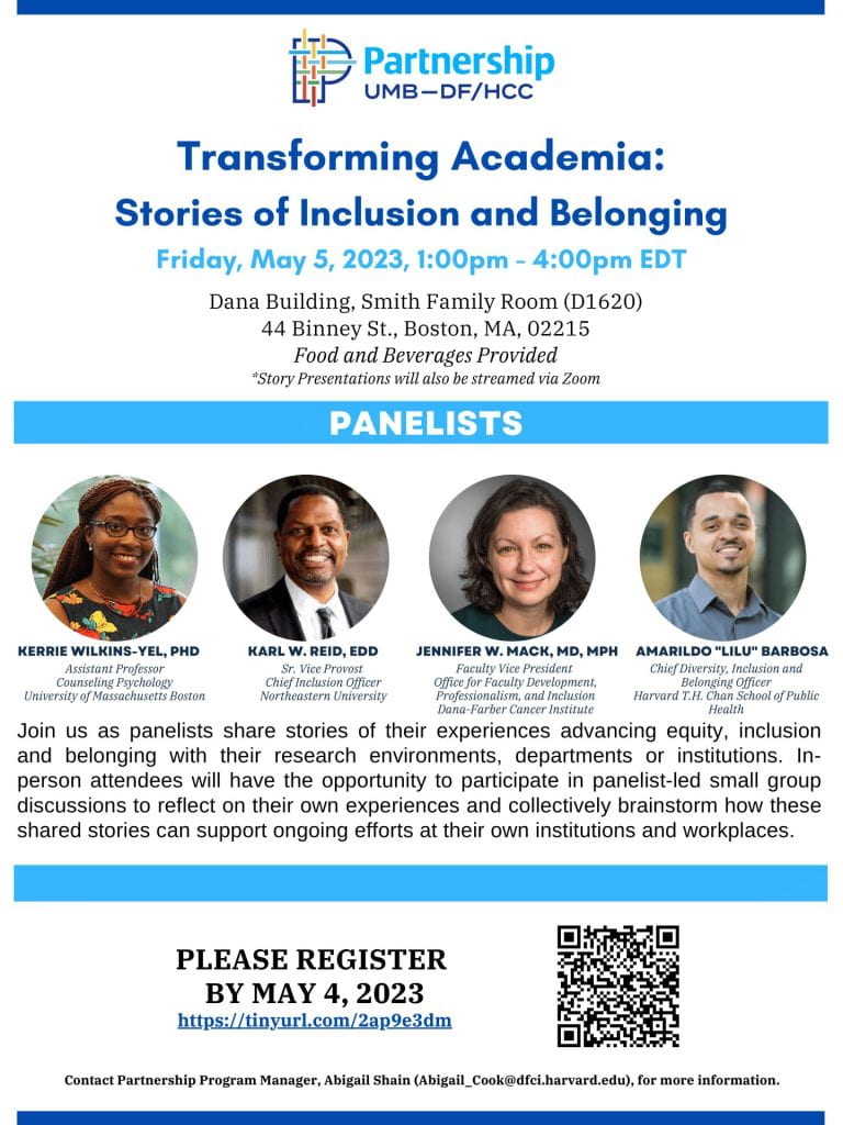 Flyer of the event 'Transforming Academia: Stories of Inclusion and Belonging'