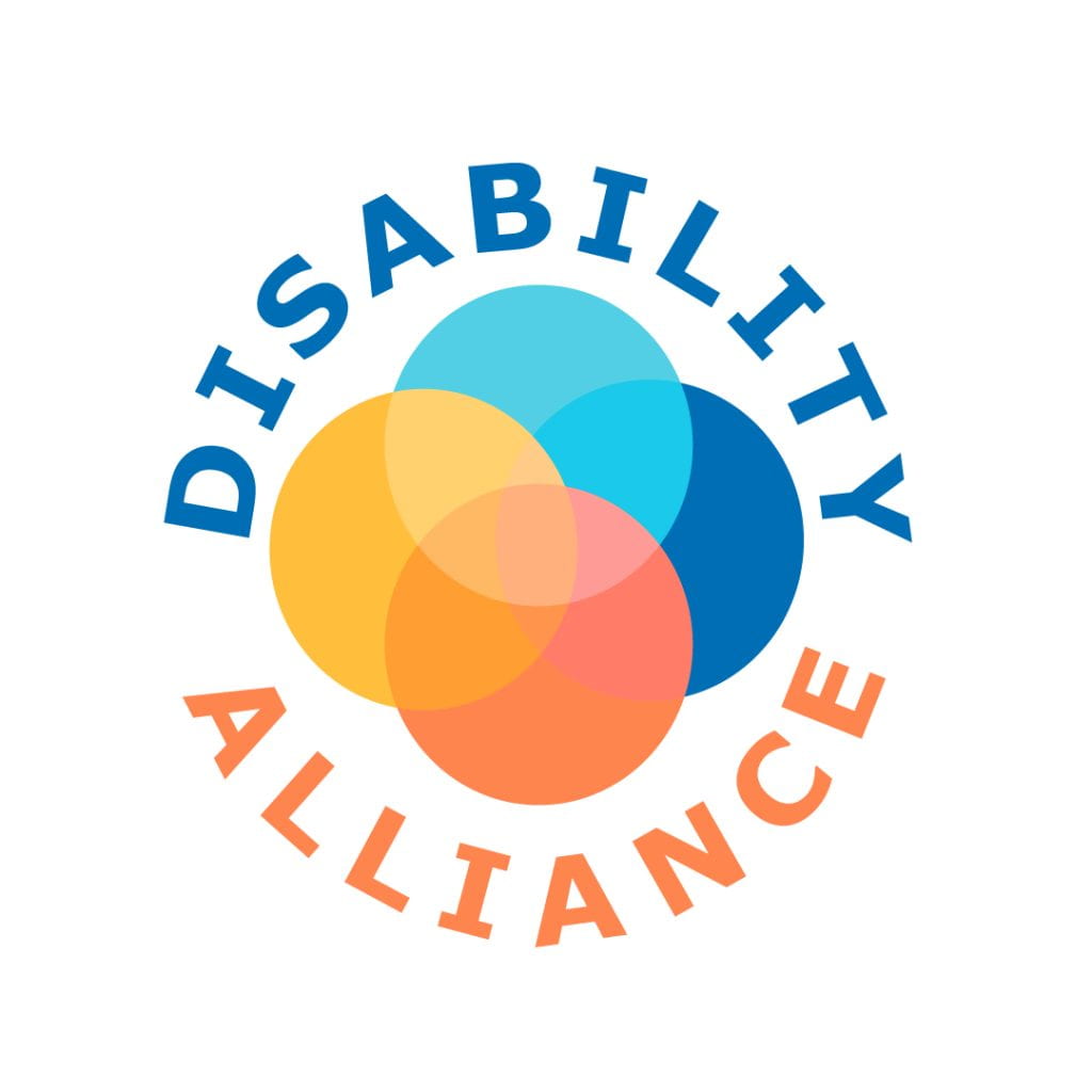 Disability Alliance's logo, four circles meeting together in resemblance to a Venn Diagram