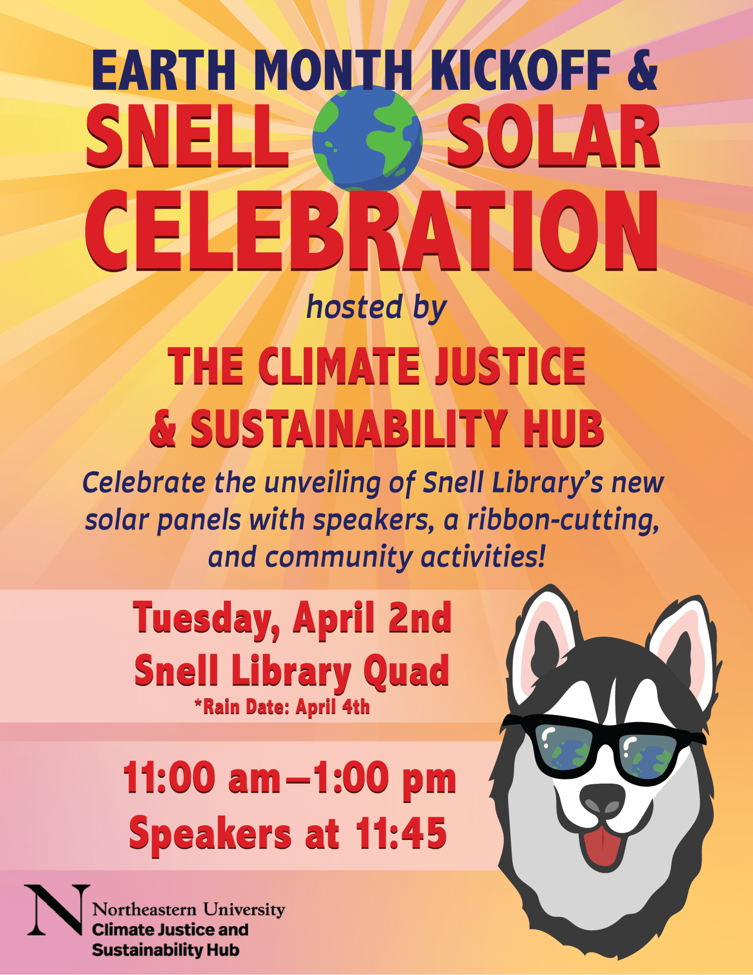 Earth Month Kickoff & Snell Solar Celebration flyer